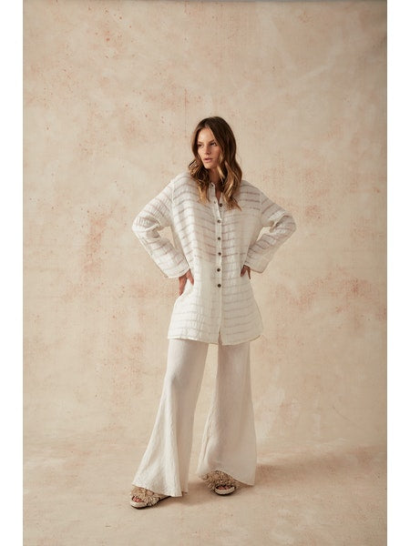 Estilo Emporio Carita Cover Up - Panna White Stripe - LUXAMORE --Shop the Estilo Emporio Carita Cover Up Dress, 100% Italian linen made in Positano. Versatile, eco-friendly, and perfect for effortless elegance and layering.