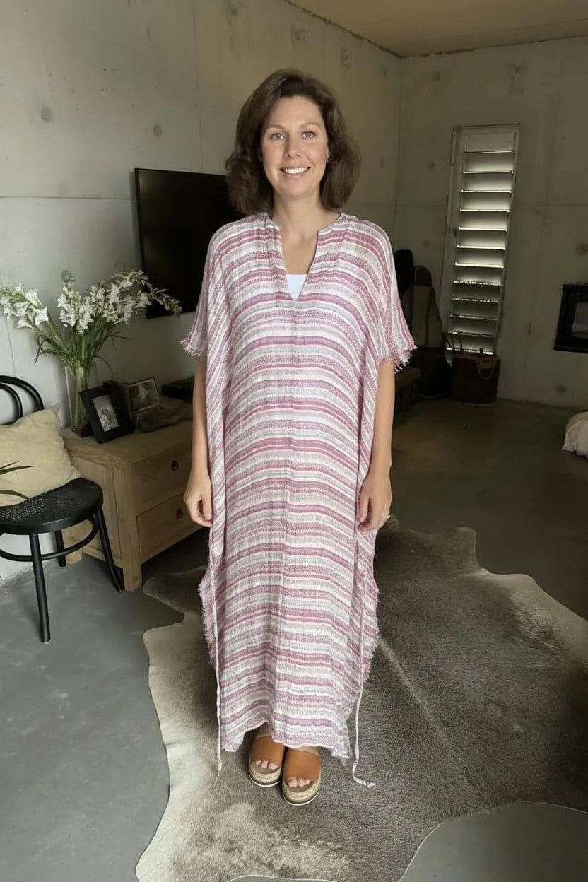 Exclusive Estilo Emporio Corfu Kaftan Dress - Pampa Stripe - LUXAMORE