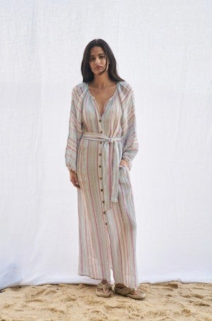 Estilo Emporio El Manto Stripe Dress + Duster - LUXAMORE -Dress- Estilo Emporio La Cota Cover Up Dress,Versatile, sustainable, and effortlessly chic for any occasion. Shop Estilo Emporio Dresses Italian Linen at Luxamore.
