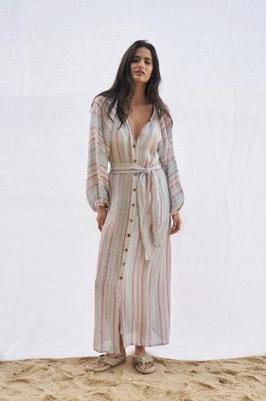 Estilo Emporio El Manto Stripe Dress + Duster - LUXAMORE -Dress- Estilo Emporio La Cota Cover Up Dress,Versatile, sustainable, and effortlessly chic for any occasion. Shop Estilo Emporio Dresses Italian Linen at Luxamore.