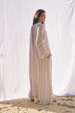 Estilo Emporio El Manto Stripe Dress + Duster - LUXAMORE -Dress- Estilo Emporio La Cota Cover Up Dress,Versatile, sustainable, and effortlessly chic for any occasion. Shop Estilo Emporio Dresses Italian Linen at Luxamore.