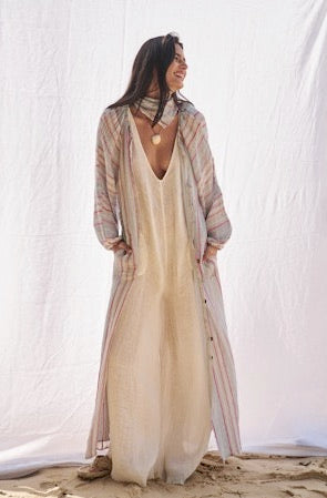 Estilo Emporio El Manto Stripe Dress + Duster - LUXAMORE -Dress- Estilo Emporio La Cota Cover Up Dress,Versatile, sustainable, and effortlessly chic for any occasion. Shop Estilo Emporio Dresses Italian Linen at Luxamore.