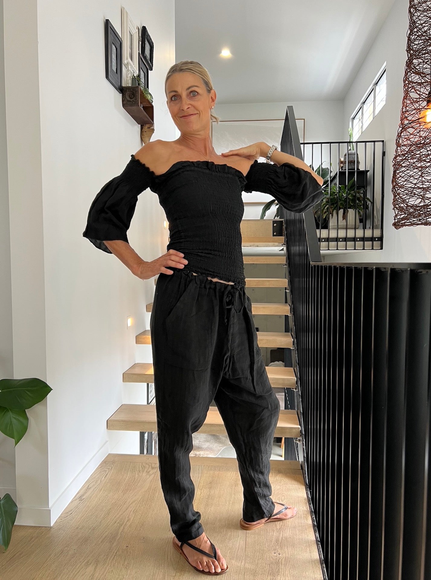 Estilo Emporio Fiorella Top - Black - LUXAMORE -Tops-Estilo Emporio Fiorella Top in black. Made from Italian linen in Positano, this off-the-shoulder sustainable top now available. Shop Estilo Emporio Tops.