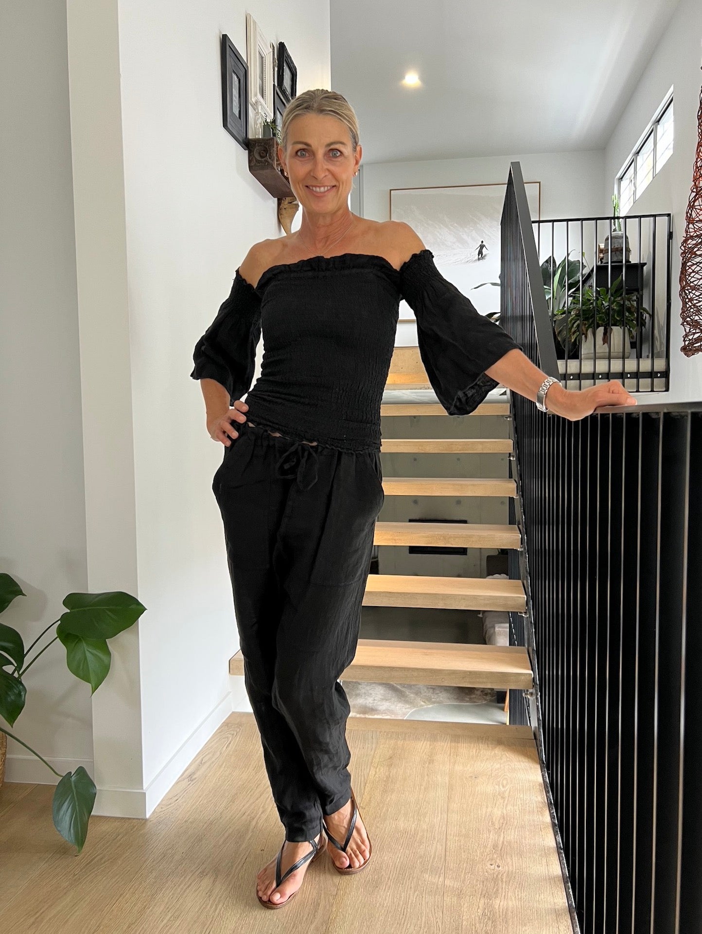 Estilo Emporio Fiorella Top - Black - LUXAMORE -Tops-Estilo Emporio Fiorella Top in black. Made from Italian linen in Positano, this off-the-shoulder sustainable top now available. Shop Estilo Emporio Tops.
