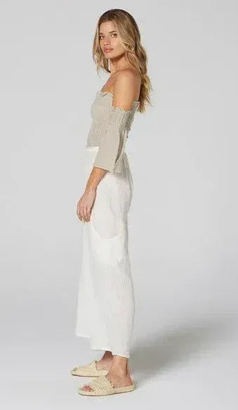 Estilo Emporio Fiorella Top - Natural worn by model in natural setting LUXAMORE 