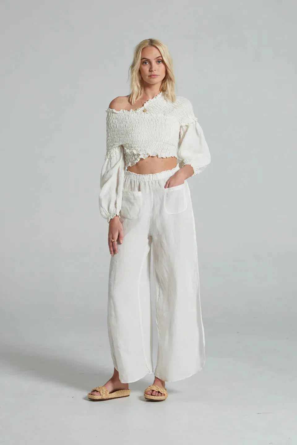 Estilo Emporio Gidget Top worn by model in natural setting LUXAMORE 