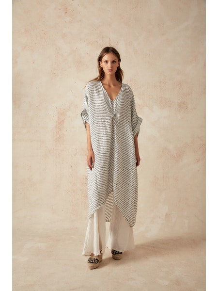 Estilo Emporio La Vista Linen Dress - Binario - LUXAMORE -Dress-Estilo Emporio La Vista Linen Dress, a 100% Italian linen dress made in Positano, Italy. Chic, sustainable summer elegance. Shop Estilo Emporio Dresses at Luxamore.