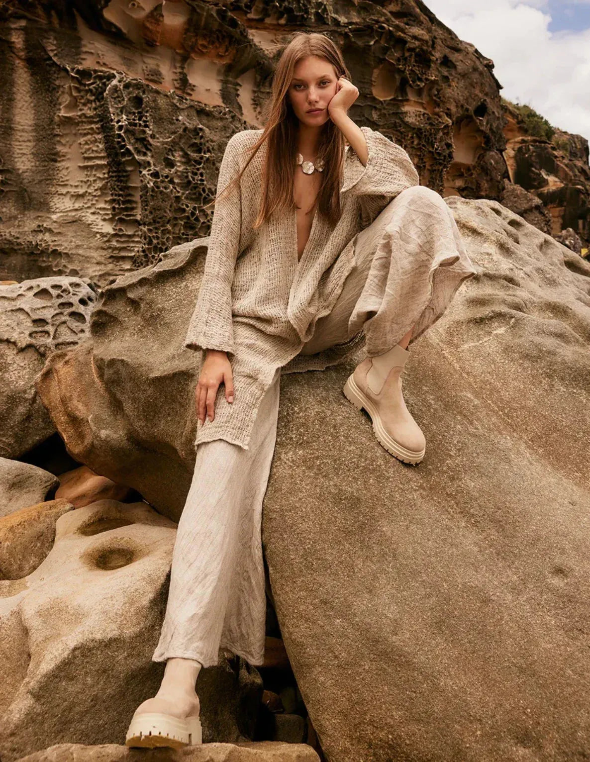 Estilo Emporio Linen Pant Novo Flare - Brasile Natural LUXAMORE  