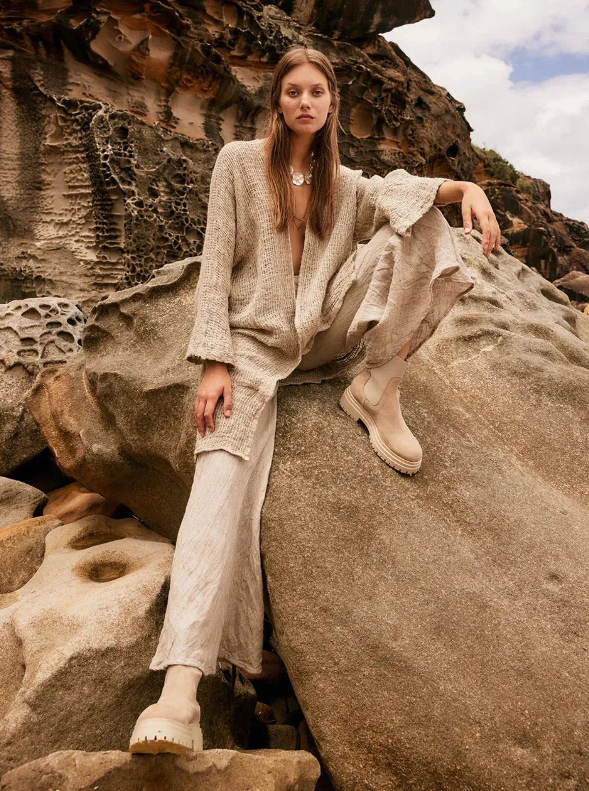 Estilo Emporio Linen Pant Novo Flare - Brasile Natural LUXAMORE  