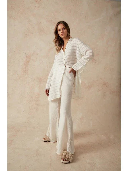 Estilo Emporio Linen Pant Novo Flare - Panna White LUXAMORE  