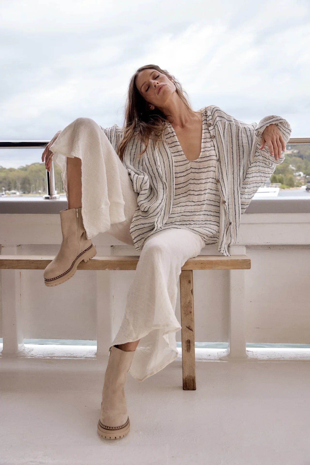 Estilo Emporio Linen Pant Novo Flare - Panna White LUXAMORE  