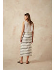 Estilo Emporio Malay Skirt - Monochroma worn by model in natural setting LUXAMORE 
