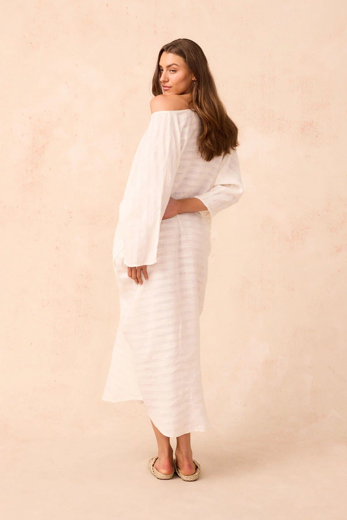 women wearing Exclusive Estilo Emporio Neve Dress - Rete Taupe Dress LUXAMORE 