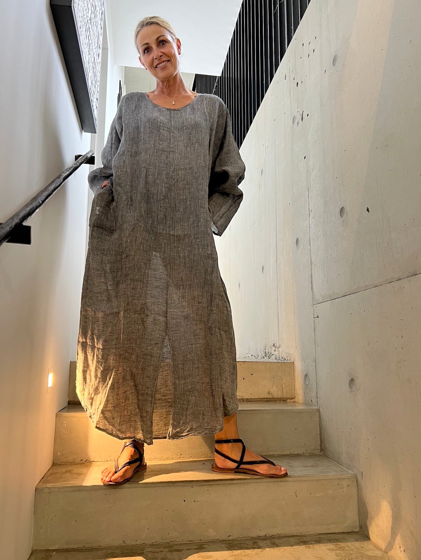 Estilo Emporio Neve Linen Dress - Battista Blue Notte - LUXAMORE -Dress-Estilo Emporio Neve Linen Dress – Handcrafted in Positano from 100% Italian linen, this breezy maxi dress exudes effortless elegance and lightweight comfort.