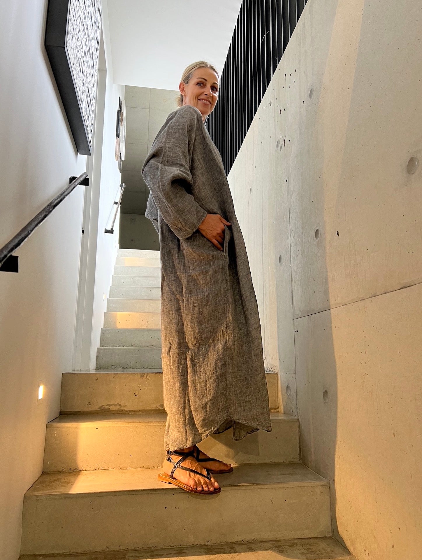 Estilo Emporio Neve Linen Dress - Battista Blue Notte - LUXAMORE -Dress-Estilo Emporio Neve Linen Dress – Handcrafted in Positano from 100% Italian linen, this breezy maxi dress exudes effortless elegance and lightweight comfort.