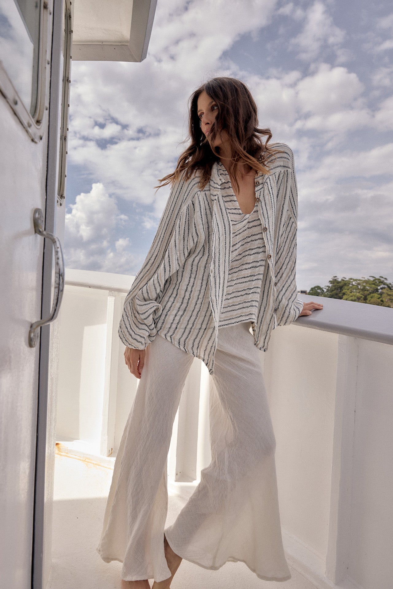 Estilo Emporio Novo Flare Pant - Brasile Panna White - LUXAMORE -Pants-Estilo Emporio Novo Flare Pant, 100% Italian linen made in Positano, Italy. High-waisted, flare cut, and eco-friendly. Shop Estilo Emporio Pants at Luxamore.