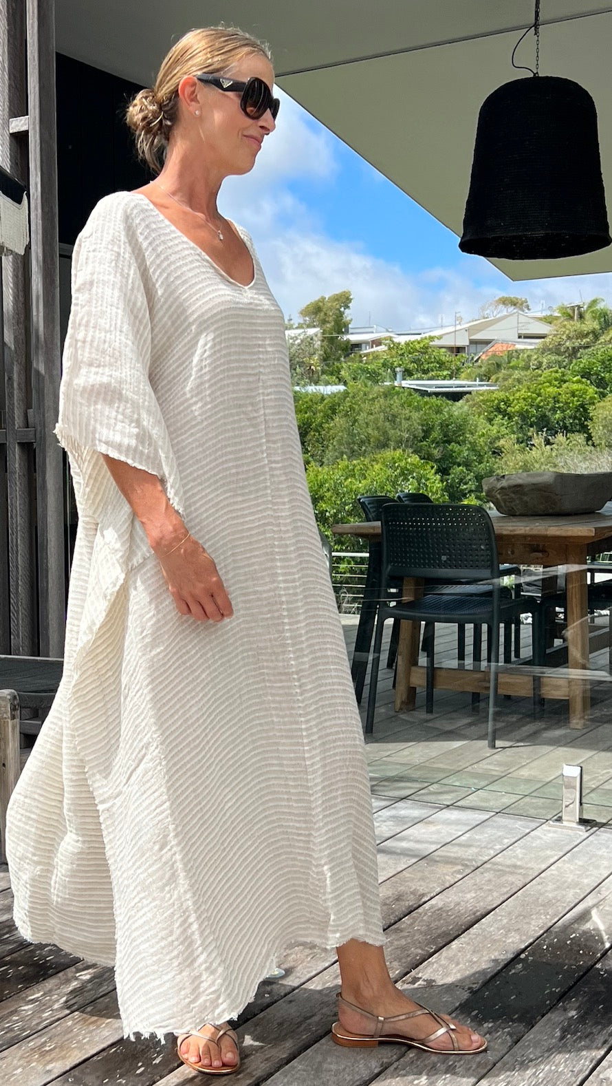 Estilo Emporio Pirata Kaftan - LUXAMORE -Dress-Estilo Emporio Pirata Kaftan 100% Linen, exclusively made in Positano, billowy timeless maxi dress. Shop Estilo Emporio Kaftan Dresses at Luxamore Now.