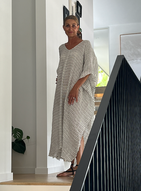 Estilo Emporio Pirata Kaftan - LUXAMORE -Dress-Estilo Emporio Pirata Kaftan 100% Linen, exclusively made in Positano, billowy timeless maxi dress. Shop Estilo Emporio Kaftan Dresses at Luxamore Now.