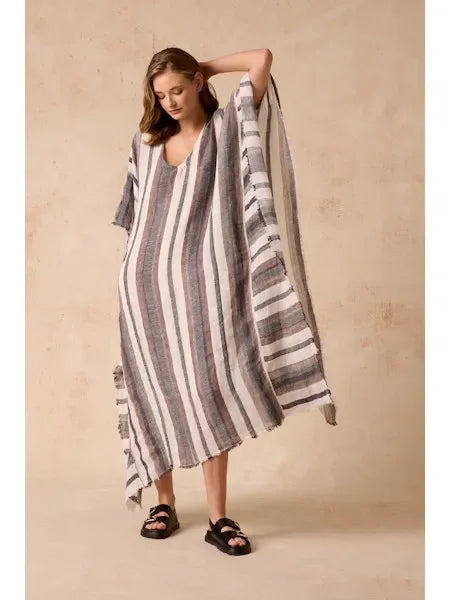 Estilo Emporio Polla Maxi Kaftan Dark Chocolate Stripe Reduced impact LUXAMORE