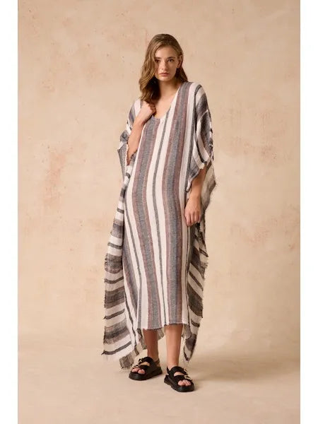 Estilo Emporio Polla Maxi Kaftan Dark Chocolate Stripe - LUXAMORE -Dress