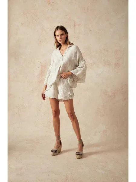 Estilo Emporio Siesta Top worn by model in natural setting LUXAMORE 