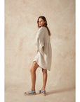 Estilo Emporio Stella Linen Dress - Binario - LUXAMORE -Dress-Estilo Emporio Stella Dress, Featuring playful balloon puff sleeves with elasticized cuffs and an above-the-knee hemline shop Estilo Emporio Dresses at Luxamore