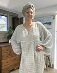 Estilo Emporio Stella Linen Dress - Binario - LUXAMORE -Dress-Estilo Emporio Stella Dress, Featuring playful balloon puff sleeves with elasticized cuffs and an above-the-knee hemline shop Estilo Emporio Dresses at Luxamore