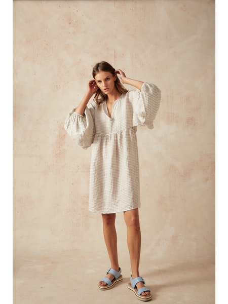 Estilo Emporio Stella Linen Dress - Lyla - LUXAMORE -Dress-Estilo Emporio Stella Dress, 100% Italian linen made in Positano. Featuring puff sleeves. Shop Estilo Emporio Dresses from Luxamore a stockist since 2016.