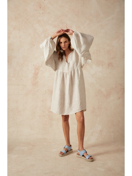 Estilo Emporio Stella Linen Dress - Lyla - LUXAMORE -Dress-Estilo Emporio Stella Dress, 100% Italian linen made in Positano. Featuring puff sleeves. Shop Estilo Emporio Dresses from Luxamore a stockist since 2016.