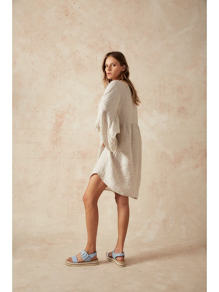 Estilo Emporio Stella Linen Dress - Lyla - LUXAMORE -Dress-Estilo Emporio Stella Dress, 100% Italian linen made in Positano. Featuring puff sleeves. Shop Estilo Emporio Dresses from Luxamore a stockist since 2016.