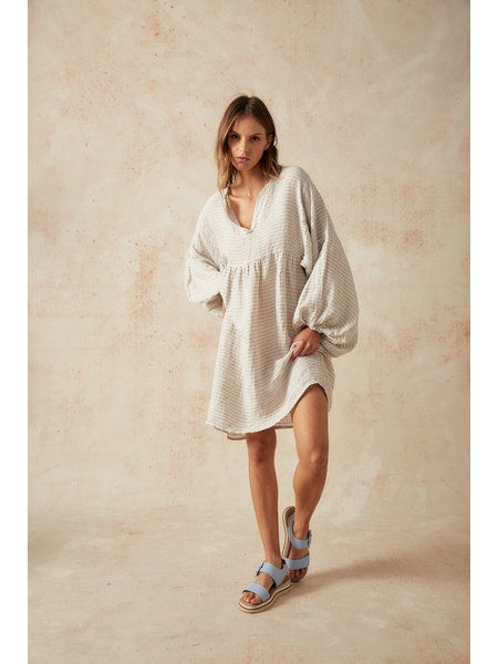 Estilo Emporio Stella Linen Dress - Lyla - LUXAMORE -Dress-Estilo Emporio Stella Dress, 100% Italian linen made in Positano. Featuring puff sleeves. Shop Estilo Emporio Dresses from Luxamore a stockist since 2016.