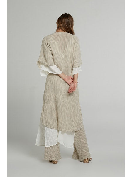 Estilo Emporio Tie Kimono - Scorpione Natural - LUXAMORE -JACKET-Estilo Emporio Tie Kimono Made from the softest Italian Linen, is cut with wide kimono sleeves and an open front, it can hang loosely or be tied. Shop Estilo.