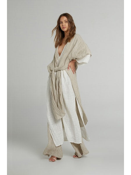 Estilo Emporio Tie Kimono - Scorpione Natural - LUXAMORE -JACKET-Estilo Emporio Tie Kimono Made from the softest Italian Linen, is cut with wide kimono sleeves and an open front, it can hang loosely or be tied. Shop Estilo.