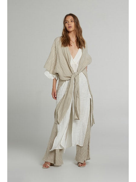 Estilo Emporio Tie Kimono - Scorpione Natural - LUXAMORE -JACKET-Estilo Emporio Tie Kimono Made from the softest Italian Linen, is cut with wide kimono sleeves and an open front, it can hang loosely or be tied. Shop Estilo.