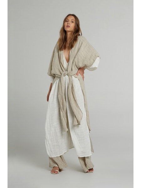 Estilo Emporio Tie Kimono - Scorpione Natural - LUXAMORE -JACKET-Estilo Emporio Tie Kimono Made from the softest Italian Linen, is cut with wide kimono sleeves and an open front, it can hang loosely or be tied. Shop Estilo.