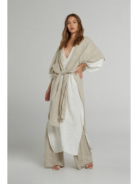 Estilo Emporio Tie Kimono - Scorpione Natural - LUXAMORE -JACKET-Estilo Emporio Tie Kimono Made from the softest Italian Linen, is cut with wide kimono sleeves and an open front, it can hang loosely or be tied. Shop Estilo.