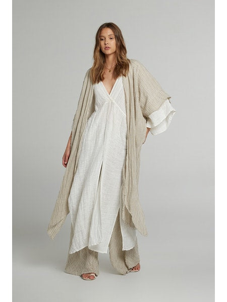 Estilo Emporio Tie Kimono - Scorpione Natural - LUXAMORE -JACKET-Estilo Emporio Tie Kimono Made from the softest Italian Linen, is cut with wide kimono sleeves and an open front, it can hang loosely or be tied. Shop Estilo.