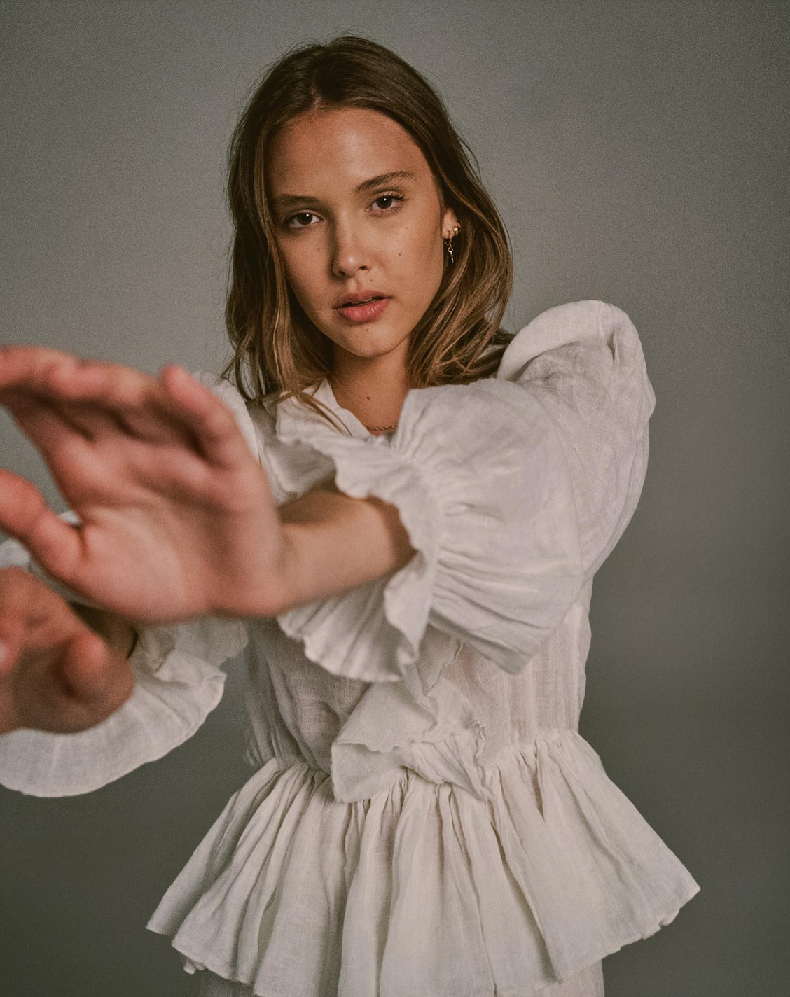 Estilo Emporio Tome Blouse - Tobacco - LUXAMORE -Tops-Estilo Emporio Tome Blouse is cut with a flattering V-neckline and trimmed with flouncy ruffles. Shop Estilo Emporio Blouse and Tops at Luxamore.