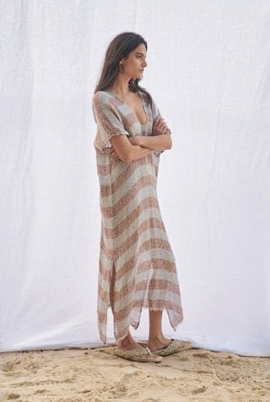 Estilo Emporio Zaza Dress Sky Blue Chocolate - LUXAMORE -Dress- Estilo Emporio La Cota Cover Up Dress,Versatile, sustainable, and effortlessly chic for any occasion. Shop Estilo Emporio Dresses Italian Linen at Luxamore.