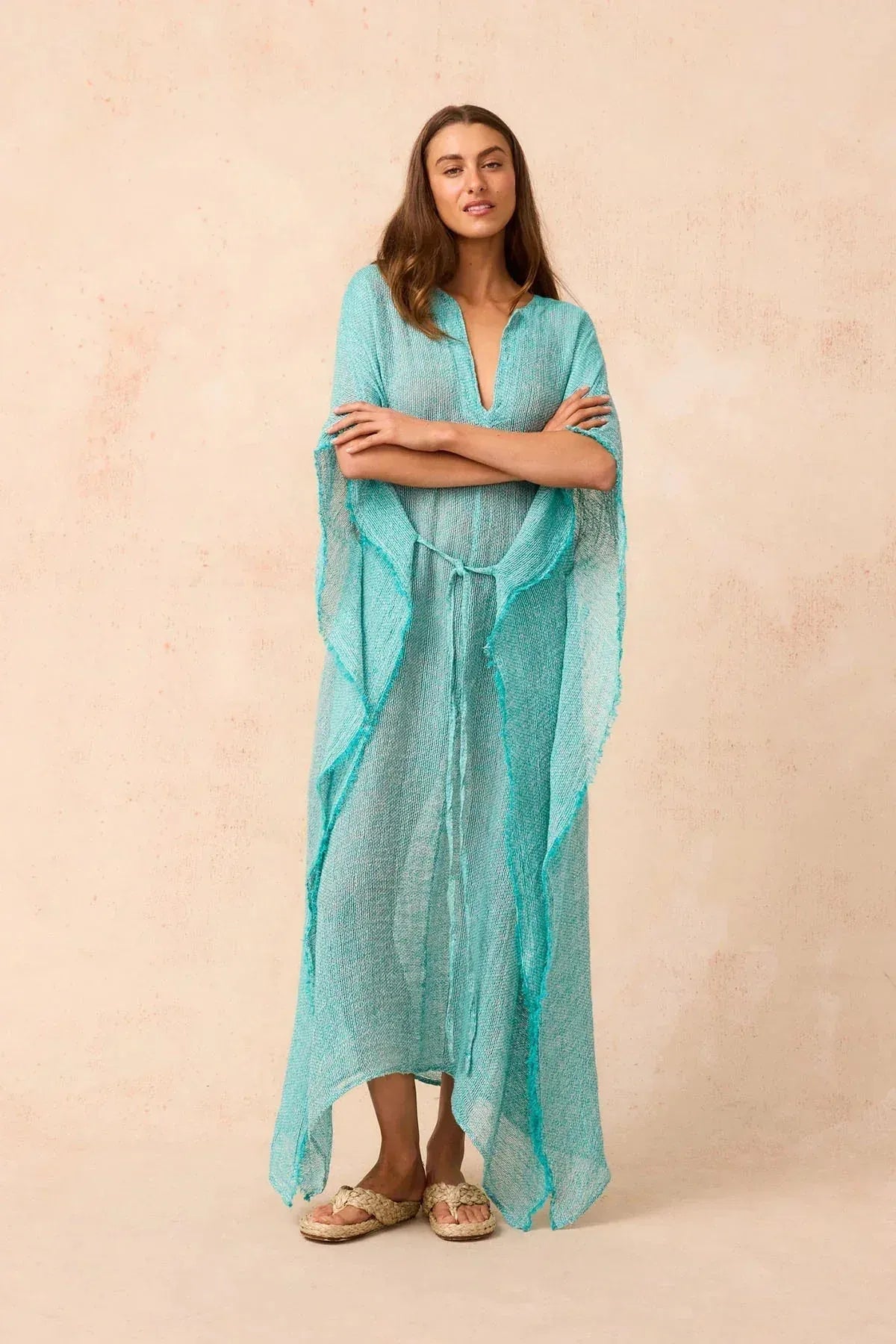 Exclusive Estilo Emporio Corfu Kaftan Dress - Rete Taupe LUXAMORE  