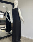 Linen Dress Sleeveless Raw Edge, Maxi Made in Italy Black