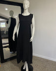 Linen Dress Sleeveless Raw Edge, Maxi Made in Italy Black