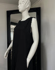 Linen Dress Sleeveless Raw Edge, Maxi Made in Italy Black