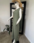 Linen Dress Sleeveless Raw Edge, Maxi Made in Italy Khaki