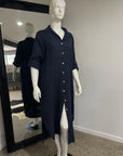 Linen Dress Shirtdress, Button-Up, Midi Length Made in Italy Navy