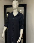 Linen Dress Shirtdress, Button-Up, Midi Length Made in Italy Navy