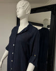 Linen Dress Shirtdress, Button-Up, Midi Length Made in Italy Navy