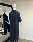 Linen Dress Shirtdress, Button-Up, Midi Length Made in Italy Navy
