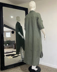 Linen Dress Shirtdress, Button-Up, Midi Length Made in Italy Khaki