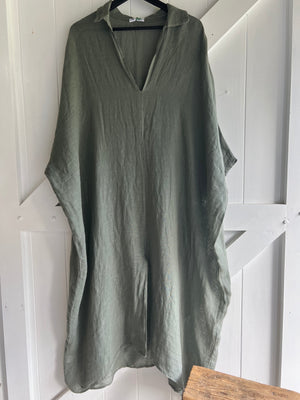 Made in Italy Resort Linen Kaftan Olive